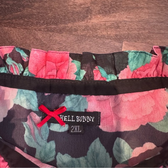 Hell‎ Bunny Sheer Black Floral Top with Pink and Green Accents, Size 2X - Picture 4 of 12